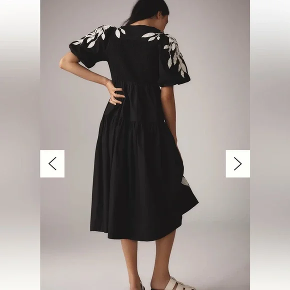 Anthropologie BLACK WHITE ShortSleeve Embroidery Appliqué LEAF Maxi Dress NWT
M - Picture 3 of 13